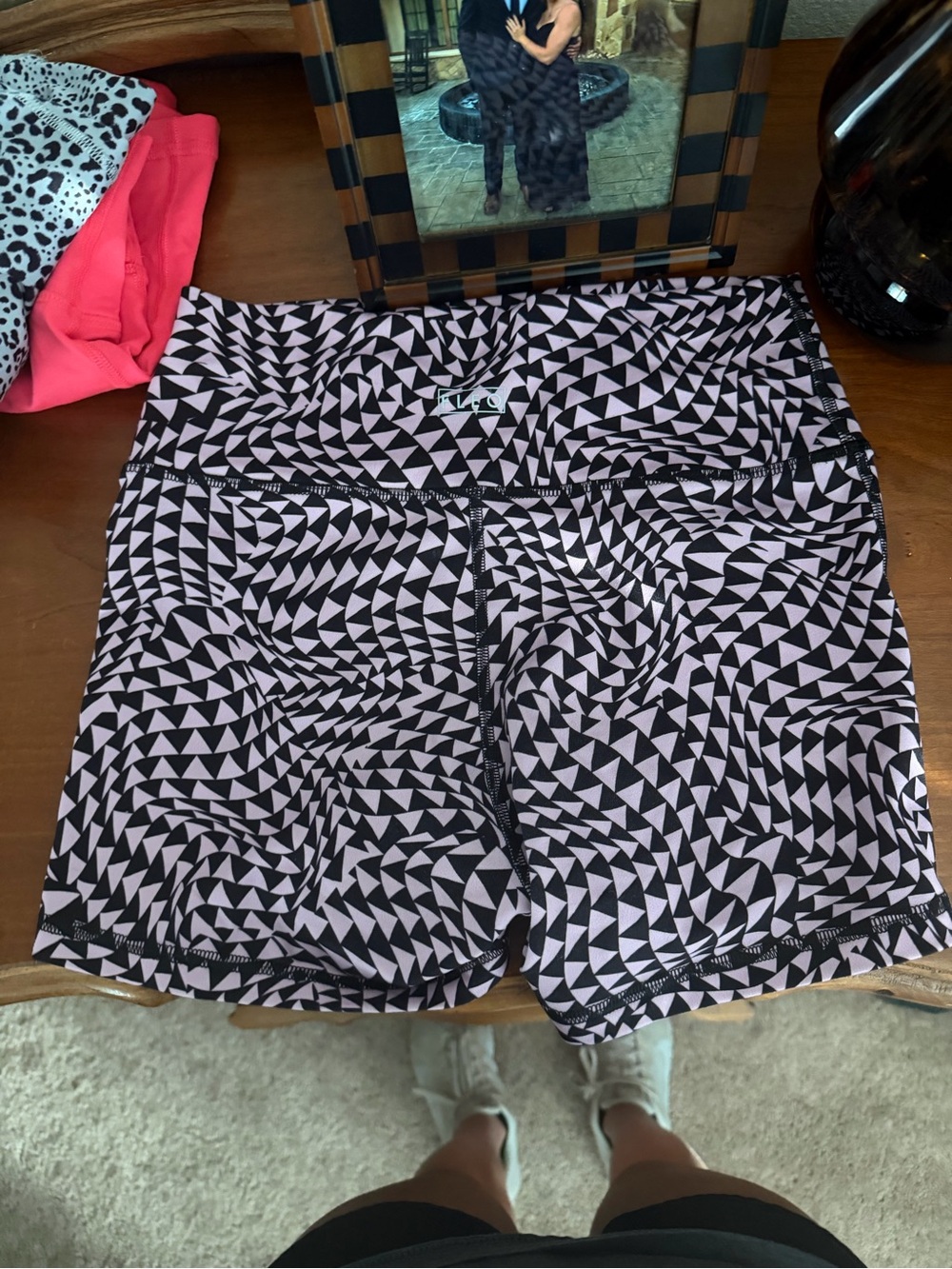 Fleo Pink & Black Geometric High-Waist Ascend 3.25” Shorts - Picture 3 of 3